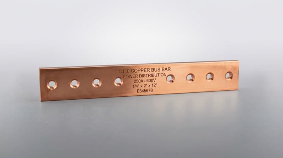 Copper C110 bus bar — flat bar with mounting holes for power distribution