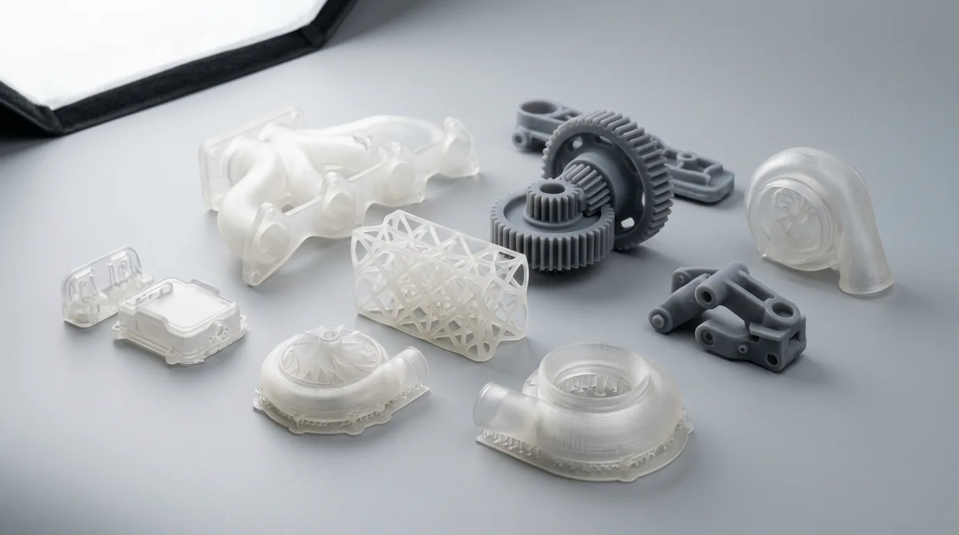 SLA 3D printed photopolymer resin parts with smooth, glossy surface finish and fine detail