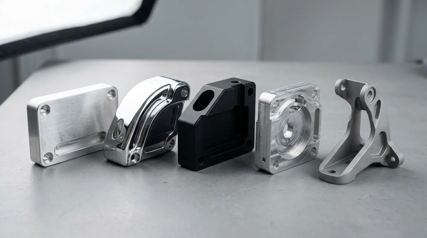 Metal parts showing a range of surface finishes from as-machined to polished