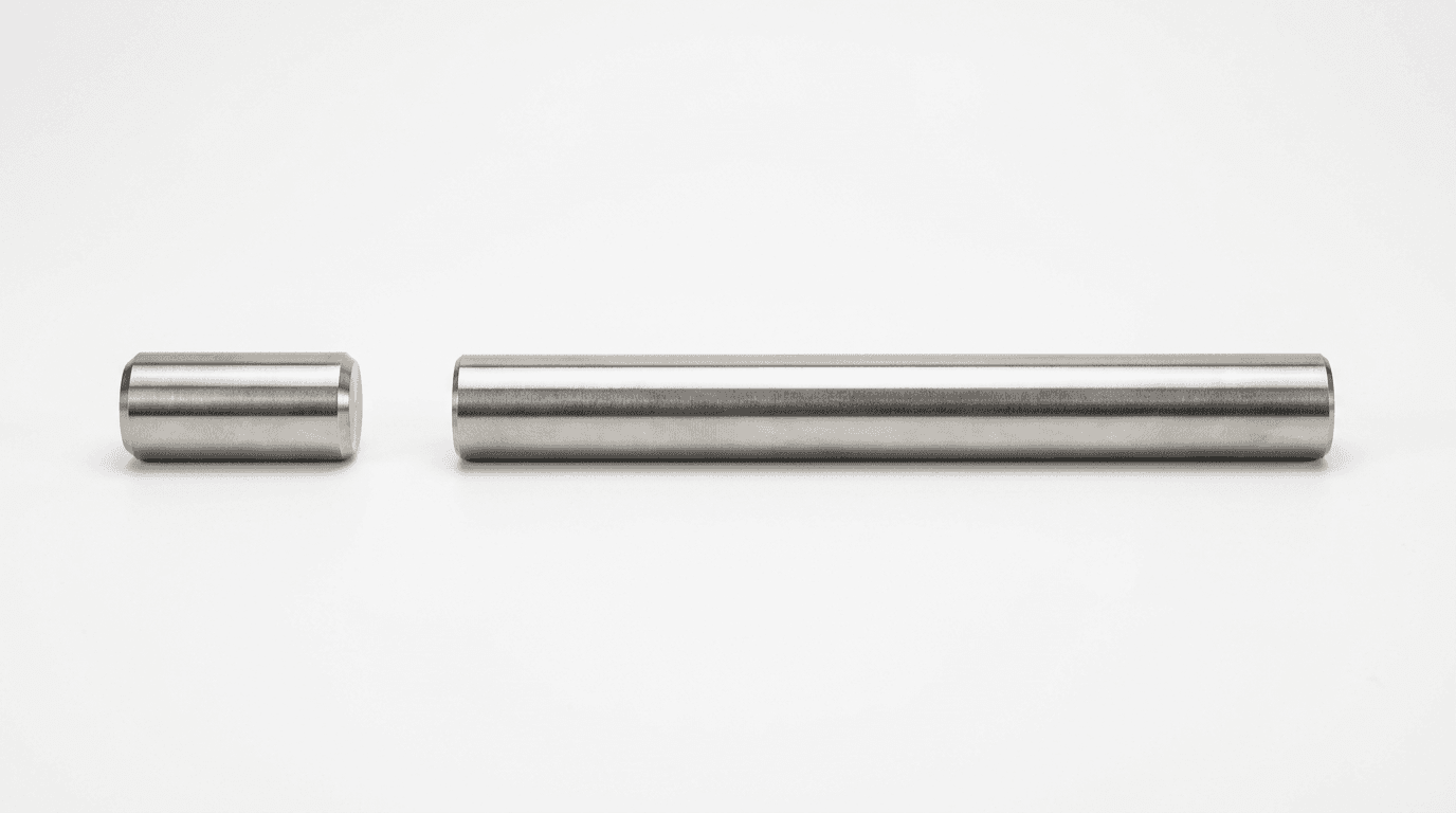 Two turned parts side by side: short stubby cylinder (low L/D) versus long slender shaft (high L/D), same diameter