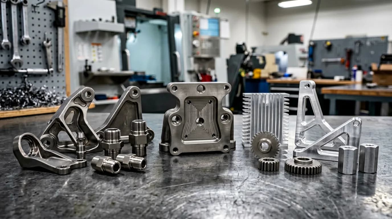 Ti-6Al-4V titanium and 6061-T6 aluminum CNC machined parts — material choice depends on strength, weight, temperature, and corrosion requirements.