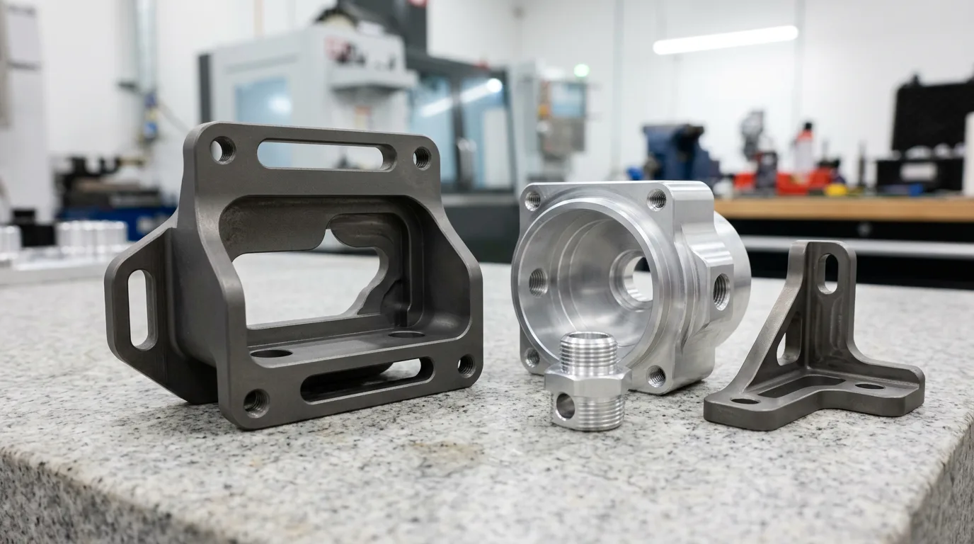 Precision CNC machined titanium and aluminum parts — cost comparison depends on material, cycle time, and tooling consumption.