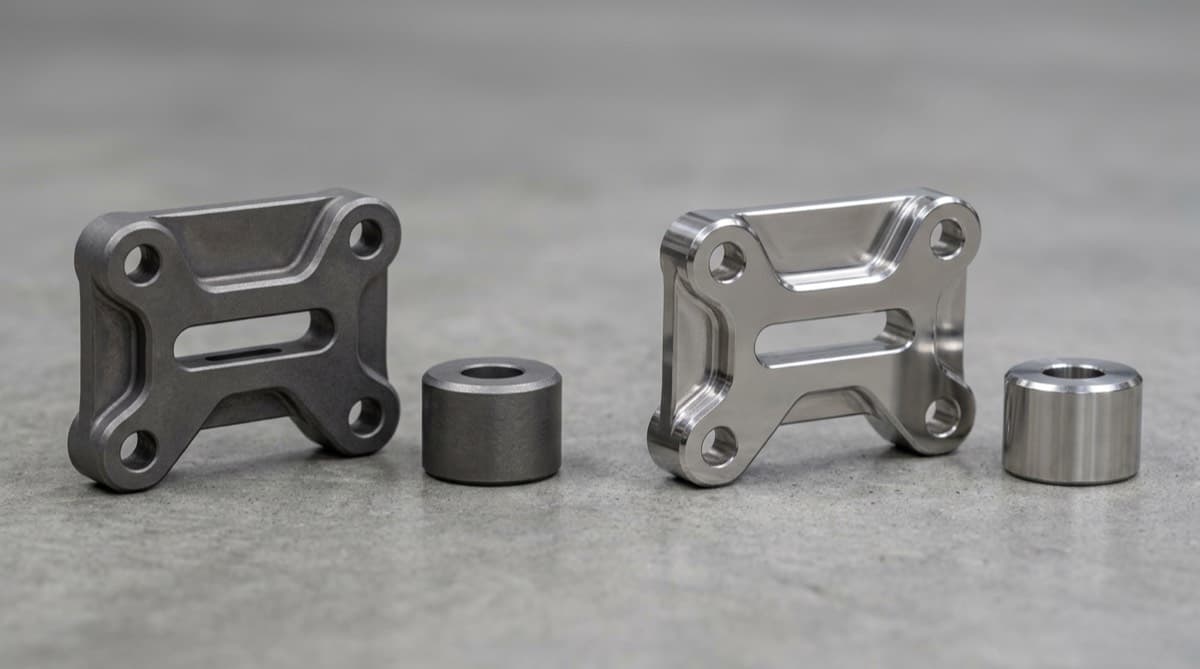 Precision CNC machined titanium and stainless steel parts — property comparison drives material choice.