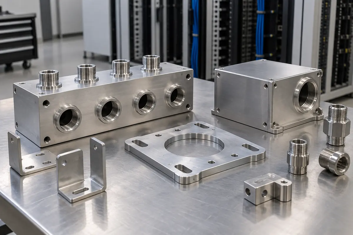 machined manifolds, housings, and cold-plate parts for liquid cooling hardware