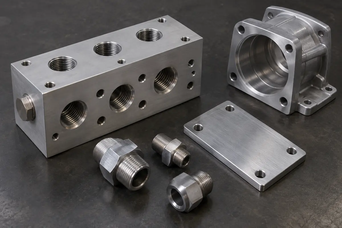 aluminum manifold bodies and cold-plate parts organized by component family