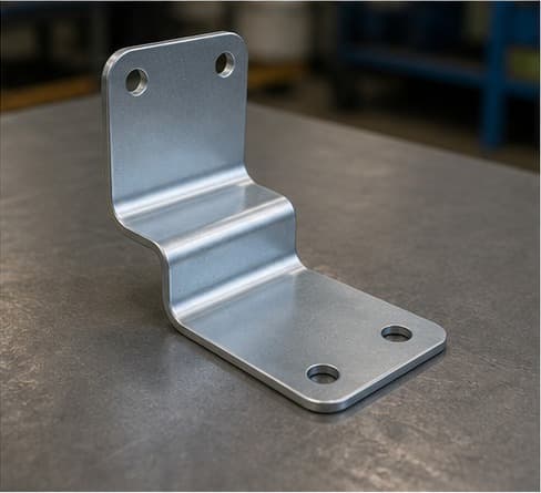 Formed sheet metal bracket on a workshop table