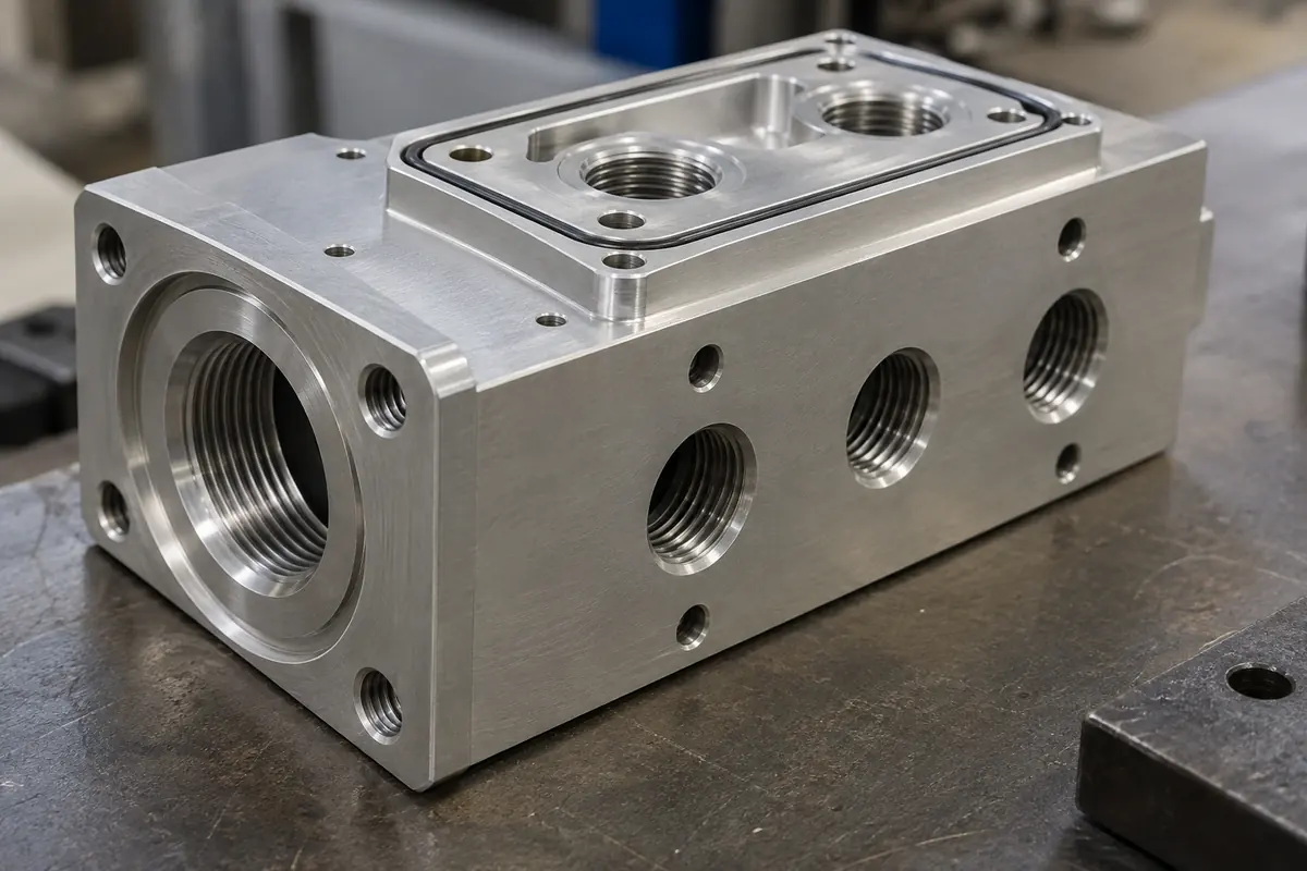 manifold port face with machined threads and sealing grooves